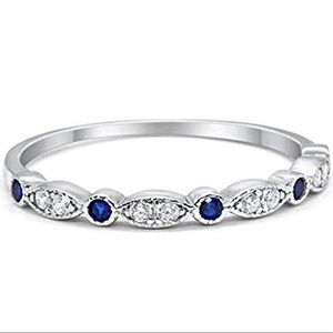 2mm half eternity simulated blue sapphire band